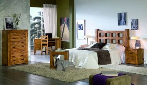 Dormitorio de madera maciza de pino teñido